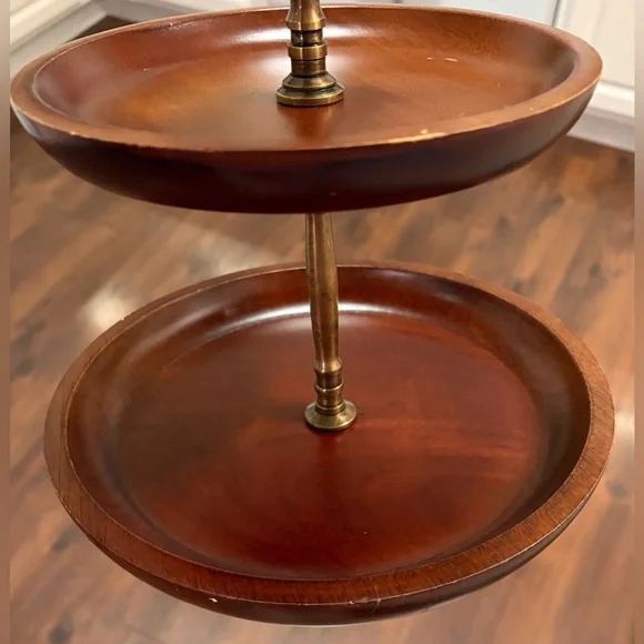 Mango Wood 2 Tier Cupcake Server Tray Mid Century - Picture 11 of 16